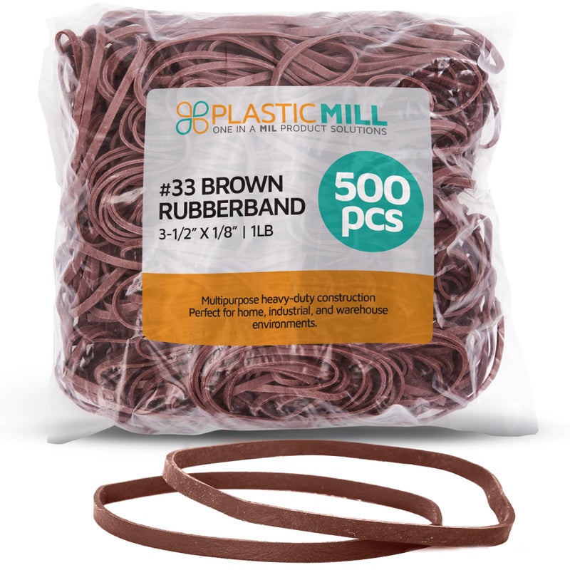 PlasticMill Rubber Bands - #33 Size - Brown Rubberbands - 1LB/500 Count. - Image 1
